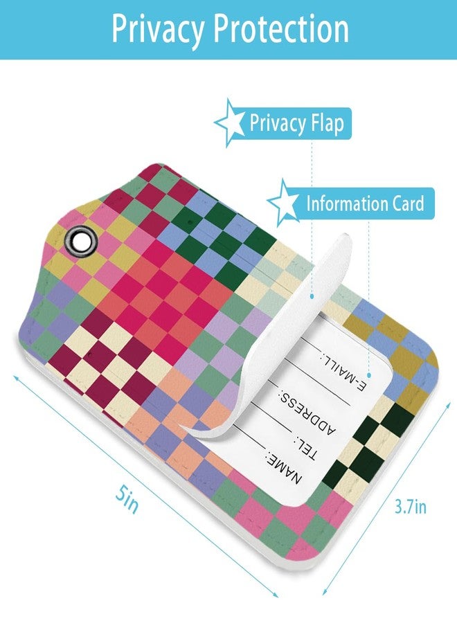 LARTSFRO Preppy Color Grid Luggage Tags for Suitcases, Groovy Luggage Tag, Back to School for Students, Trendy Girly 2 Pack Travel Luggage Tags, Teen Girls Gifts Suitcase Tags - Image 2
